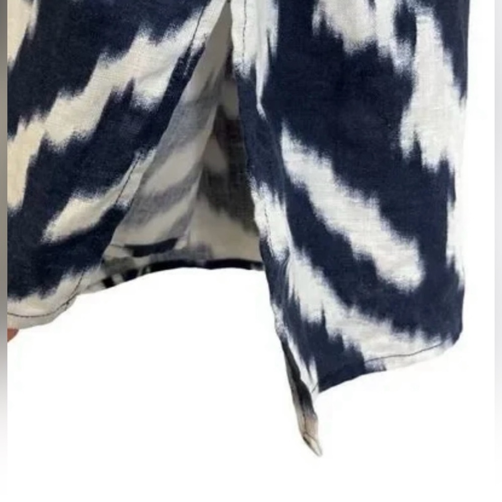 Jones New York Signature Navy Blue White 100% Linen Embroidered Tunic Top Size M - Picture 5 of 9